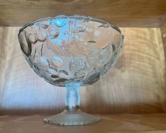 Frosted Glass Fruit Themed Pedestal Bowl