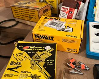 General Drill Grinding Attachments, DeWalt Mitre Saw Crown Stops – Model DW7084, A.D. McBurney. No. 44 Miter Box Corner Clamp