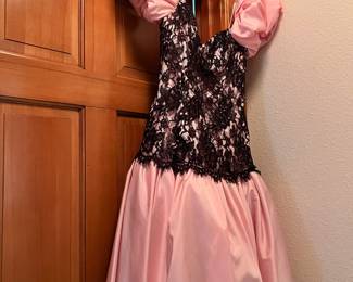 1980's Style Pink with Black Lace Party Dress