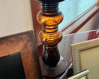 Blown Glass Brown Leopard Print Pillar Candle Holder