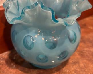 Blue Opalescent Coin Dot Vase