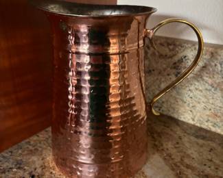 Hammered Copper Pitcher with Brass Handle