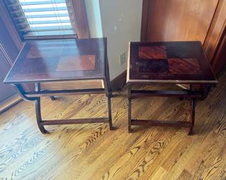 Pair of Transitional Style Parquet-Style Inlay Top Side Tables