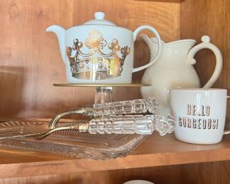 Kings Road Rosanna Porcelain Crown Teapot, Shannon Crystal 3-Piece Serving Set