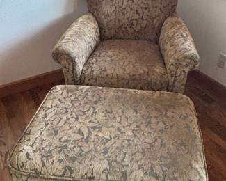 Bernhardt Brown Jacquard Upholstered Armchair and Ottoman