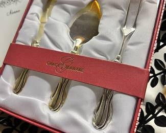 Grace's Teaware Silver Plated Cheese Knife, Fork, Cheese Spreader