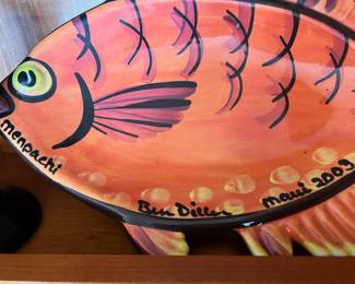 2003 Ben Diller Menpachi Maui Tropical Fish Pottery Platter
