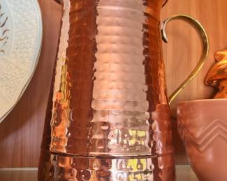 Hammered Copper Pitcher with Brass Handle
