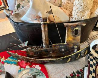 Brutalist Metal Tug Boat Wall Sculpture