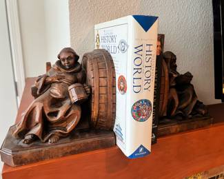 Carved Wood Monk Bookends