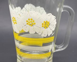 Vintage Heavy Glass Pitcher w/ Daisies