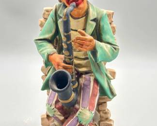Sad Clown Plays the Sax Ceramic Figurine
