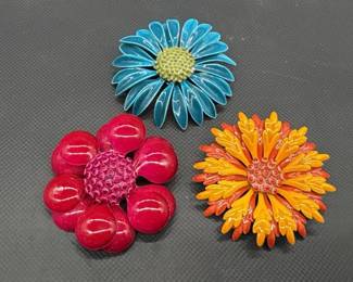 (3) Vibrant Mid Century Vintage Brooches