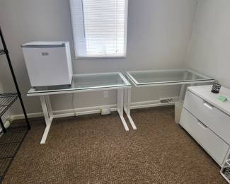 CRATE N BARREL PILSEN SALT DESK GLASS TOP WITH WHITE METAL FRAME DESIGNED BY MARK DANIELS  $195