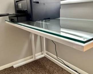 CRATE N BARREL PILSEN SALT DESK GLASS TOP WITH WHITE METAL FRAME DESIGNED BY MARK DANIELS  $195