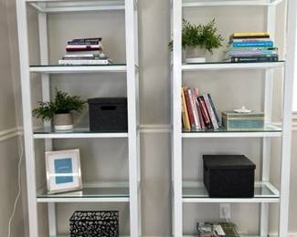 CRATE N BARREL PILSEN WHITE METAL BOOKCASE WITH GLASS SHELVES $185 EACH