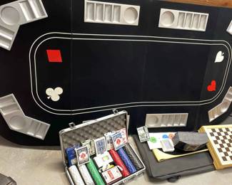 Oval Poker Table With Chips And Chess Game