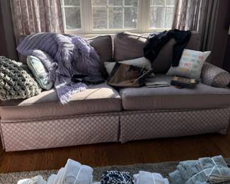 Sofa, assorted linens