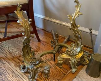 Fantastic Rococo brass andirons
