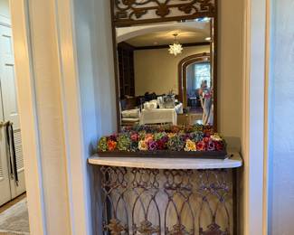 Contemporary marble top console, mirror