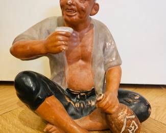 Vintage Hakata Urasaki Drinking Man With Sake Bottle Figurine Japanese Doll