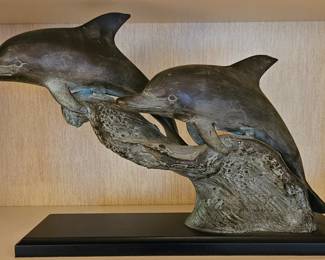 Vintage Bronze Dolphins Sculpture