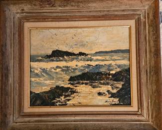 PAUL BLAINE HENRIE ANTIQUE MODERN ABSTRACT OIL PAINTING OLD VINTAGE OCEAN SHORE