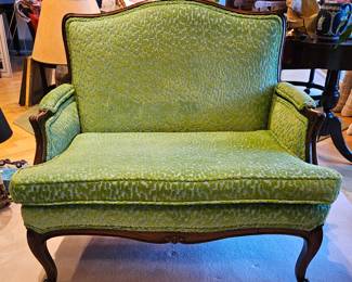 Louis XV Green Velvet Settee