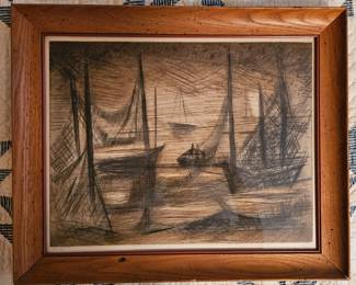 Etienne Ret S/N Colored Etching Fishing Boats