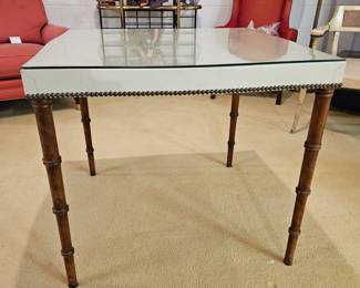 Mid-Century Barnard & Simonds Upholstered White Leather Game Table Bamboo Legs