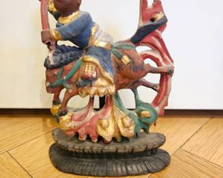 Antique Asian circa1800's Wood Figure Of An Equestrian