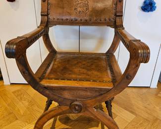 Circa 1880 German Heavily Carved Walnut Scissor Chair