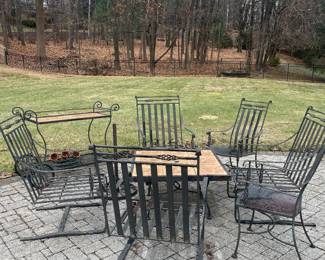 4 chaise lounges, side table, 4 chairs, 2 side chairs, umbrella , beverage cart, and all cushions 