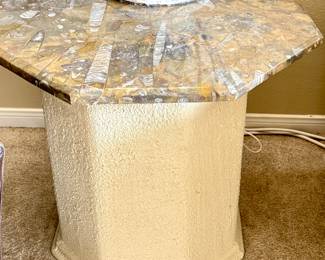 Marble top table w/ fossil squid inlays 