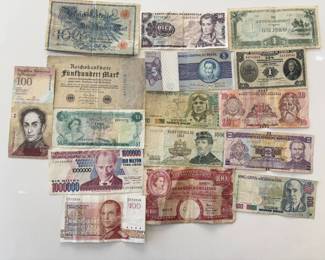 Large Group of Obsolete Foreign Bank Notes from all over the World