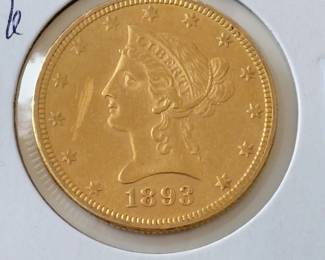 1893 $10 Liberty Gold Eagle Coin Extra Fine Condition