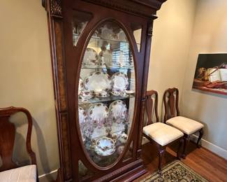 Mahogany Curio Cabinet & Royal Albert Old Country Roses China
