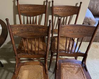 Antique Spindle Backed Chairs with Cane Bottoms
