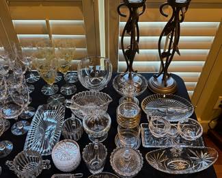 Crystal Bowls, salt cellars, cream & sugar, etc.