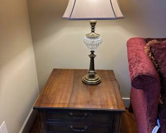 Vintage Mahogany Side Table & Antique Lamp