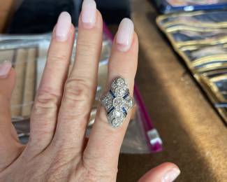 Art Deco Diamond Sapphire and platinum ring $3672