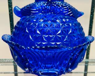 Vintage Hofbauer  Byrdes Cobalt Blue Footed Love Birds Candy Dish