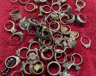 Large Collection of Sterling Silver Rings 