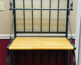 Great Pot Rack with Glass Shelves and Wooden Counter Top