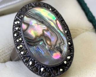 Sterling, Abalone Marcasite Ring