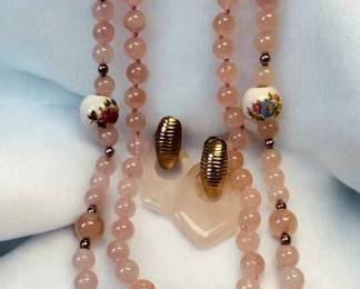 Pink Jadeite Bead Strands Complementing Earrings