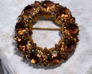 Aurora Borealis Rhinestone Wreath Brooch