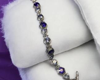 Sterling Tourmaline Link Bracelet Signed