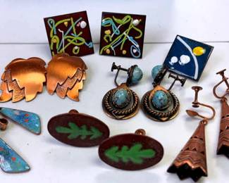 Copper And Enamel Earrings