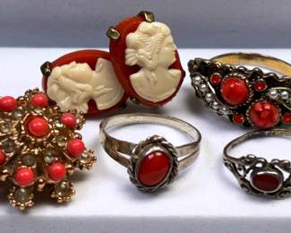 Faux Coral Costume Jewelry Pieces